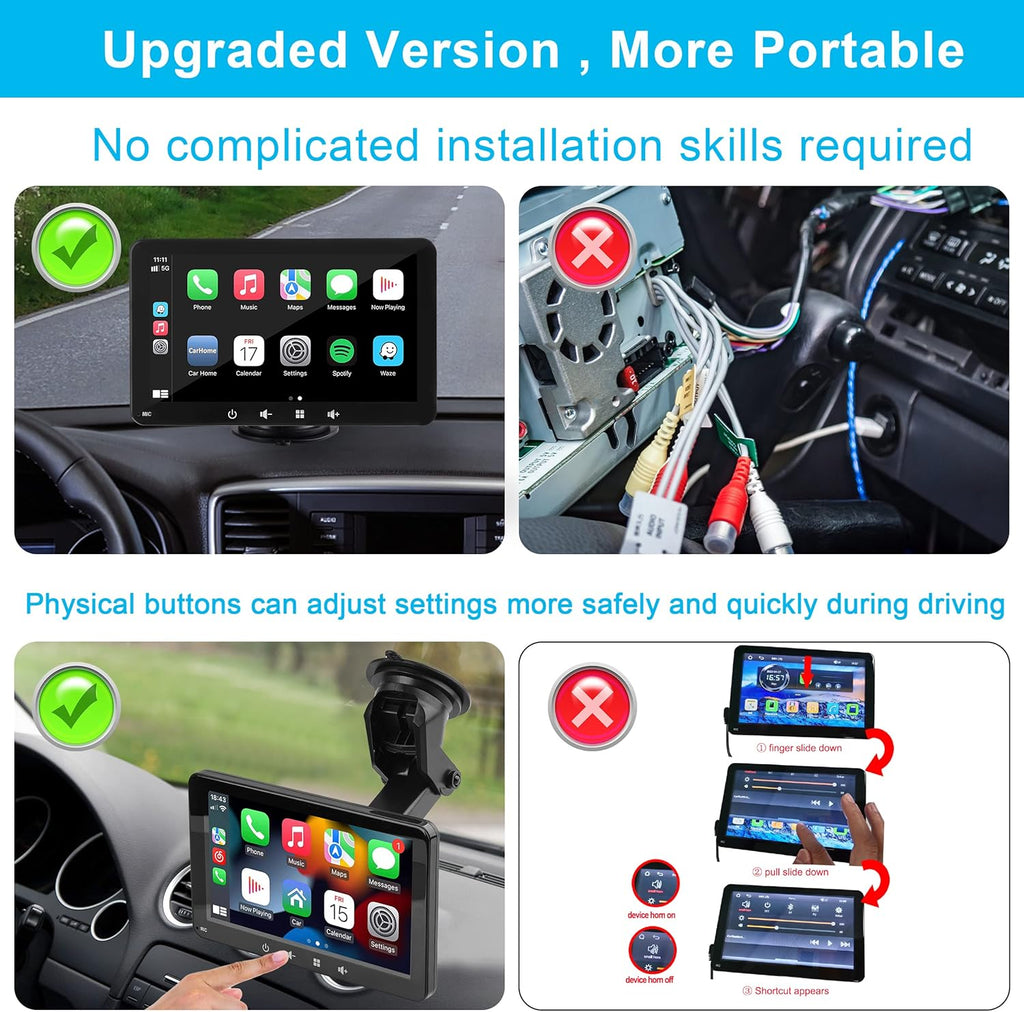 Pantalla Inhalambrica Para Coche, Compatible Con Apple Carplay Y Android, Pantalla Táctil HD De 7 Pulgadas 1080P Con Bluetooth 5.0, Compatible Con Mirror Link